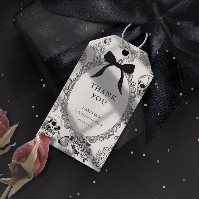 Bow Floral Skull RIP Twenties 30th Birthday Party Gift Tags (Bow Floral Skull RIP Twenties 30th Birthday Party Gift Tags)