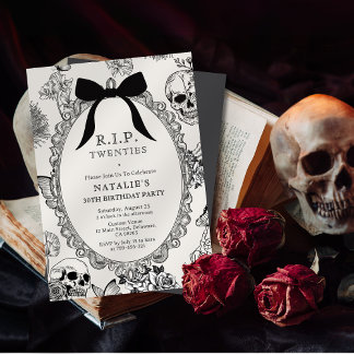 Bow Floral Skull RIP Twenties 30th Birthday Party Invitation