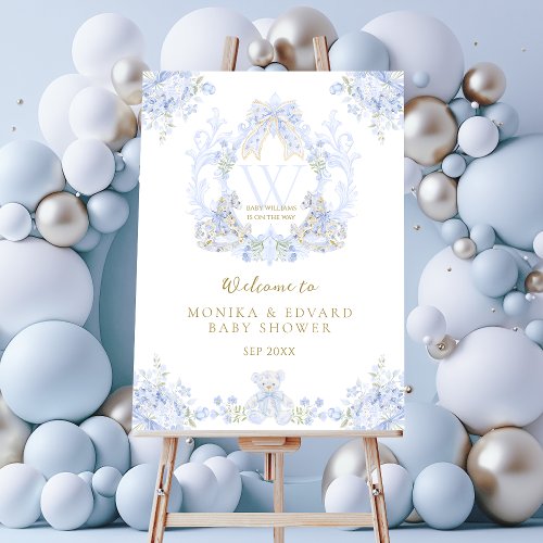 Bow Floral Watercolour Elegant Boy Baby Shower Foam Board