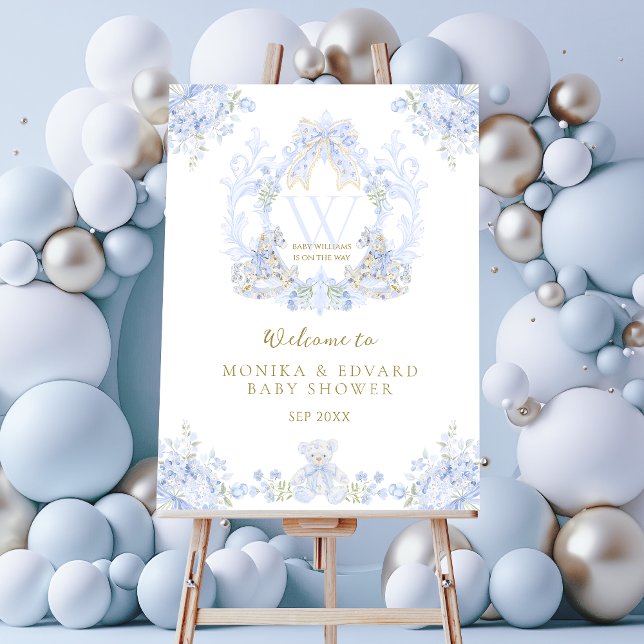 Bow Floral Watercolour Elegant Boy Baby Shower Foam Board (Creator Uploaded)