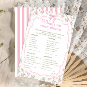 Bow Floral What's On Your Phone Bridal Game Card