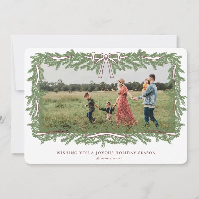 Bow Frame Christmas Wreath Christmas Card (Front)