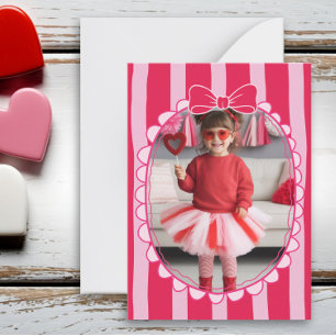 Bow Frame Kid Photo Valentine Card, Child School Note Card