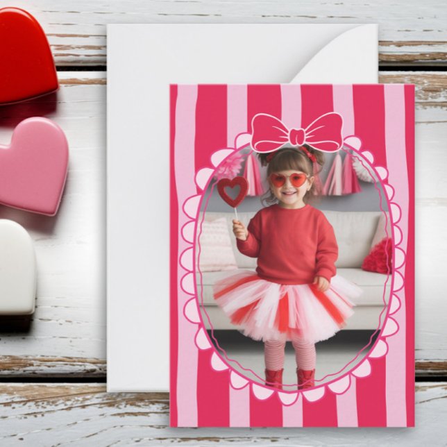 Bow Frame Kid Photo Valentine Card, Child School Note Card (Creator Uploaded)