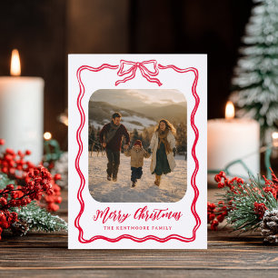 Bow Frame Merry Christmas Red One Photo Holiday Letterpress Photo Cards
