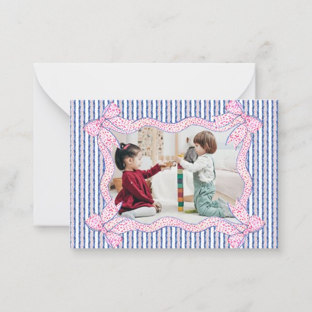 Bow Frame Photo Coquette Thank You Card (Back)