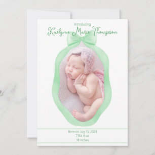 Bow Framed Coquette Green Birth Annoucement Card