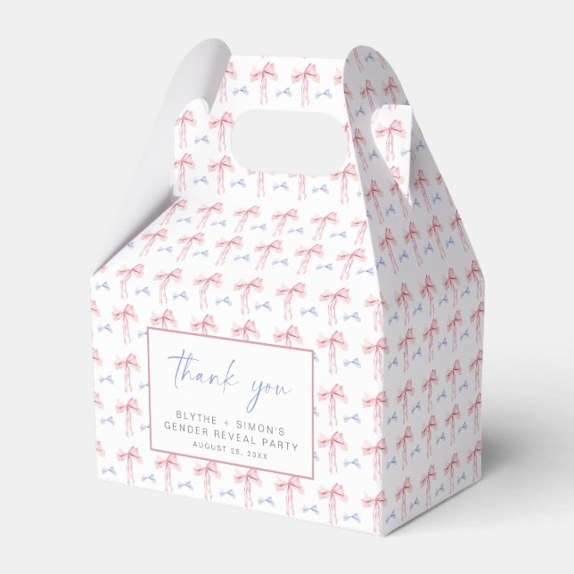 Bow Gender Reveal Favor Box Pink Blue Coquette (Front Side)