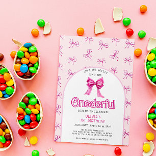 Bow Girl 1st Birthday Invitations