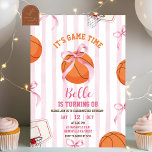 Bow Girl Basketball Birthday Game time Invitation<br><div class="desc">Blush Pink Bow Girl Basketball Birthday Invitation,  It's Game Time Birthday Invite,  Editable Quirky Stripes Kids Birthday Party</div>