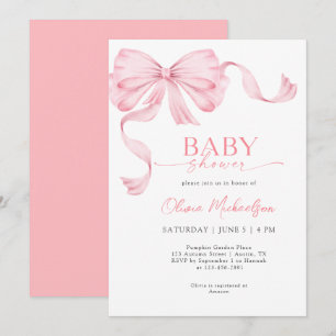 Bow  Girl Pink Ribbon Coquette Elegant Baby Shower Invitation