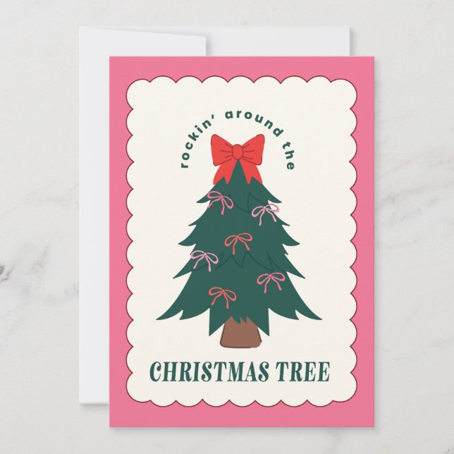 Bow Girly Christmas Tree Holiday Card (Front)