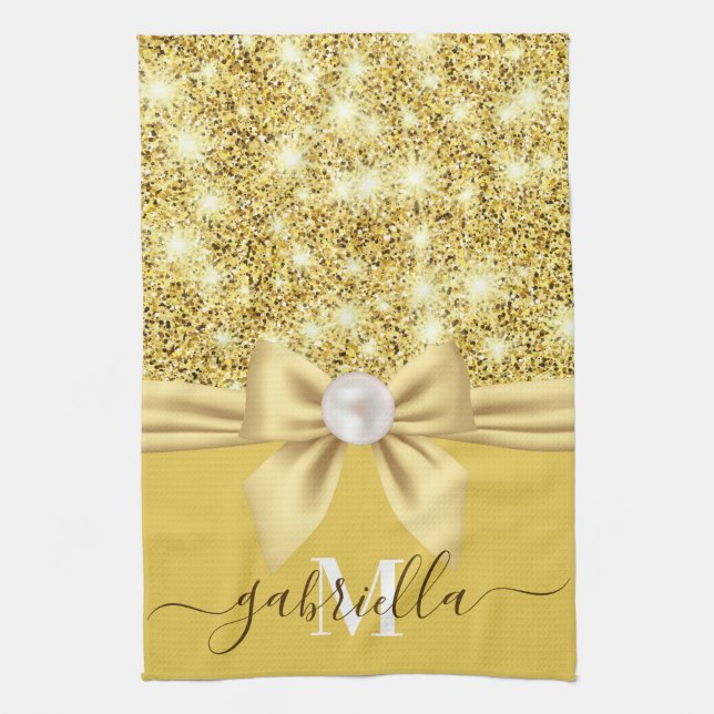 Bow Glitter and Pearl Kitchen Towel (Vertical)