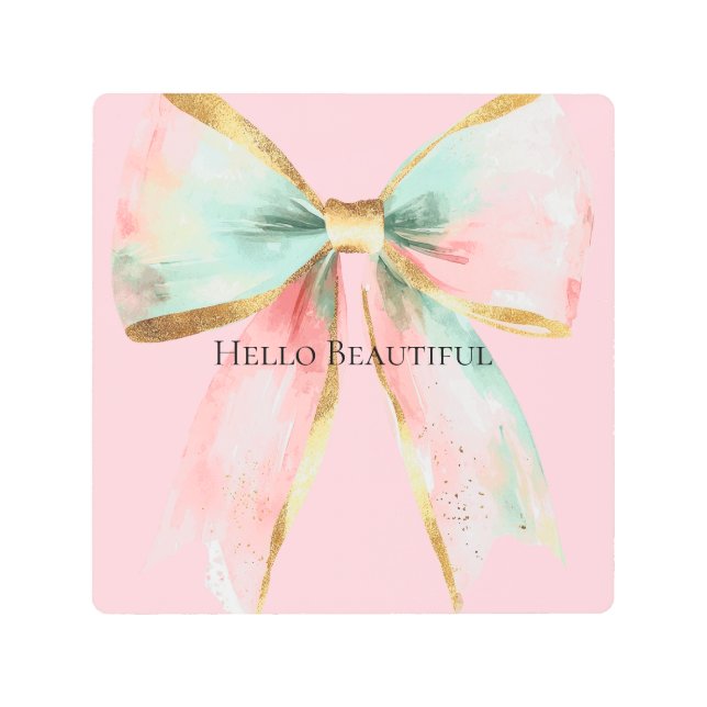 Bow Gold Blush Pink Mint Warm Wishes Metal Print (Front)