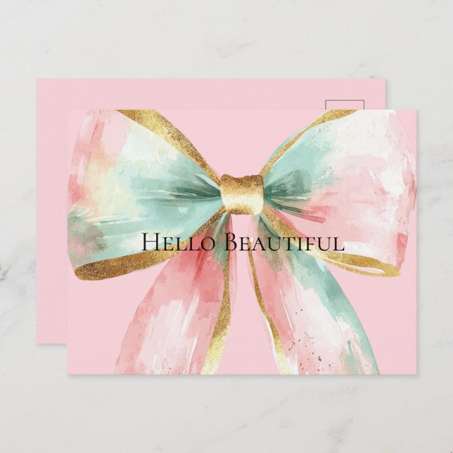 Bow Gold Blush Pink Mint Warm Wishes Postcard (Front/Back)
