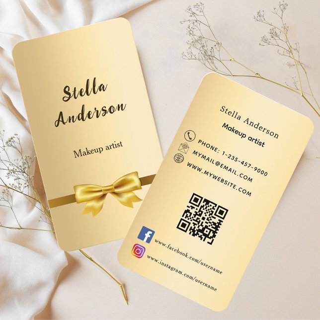 Bow gold Qr code social media Business Card (Creator Uploaded)