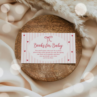 Bow Hearts Valentine Baby Shower Books for Baby Enclosure Card