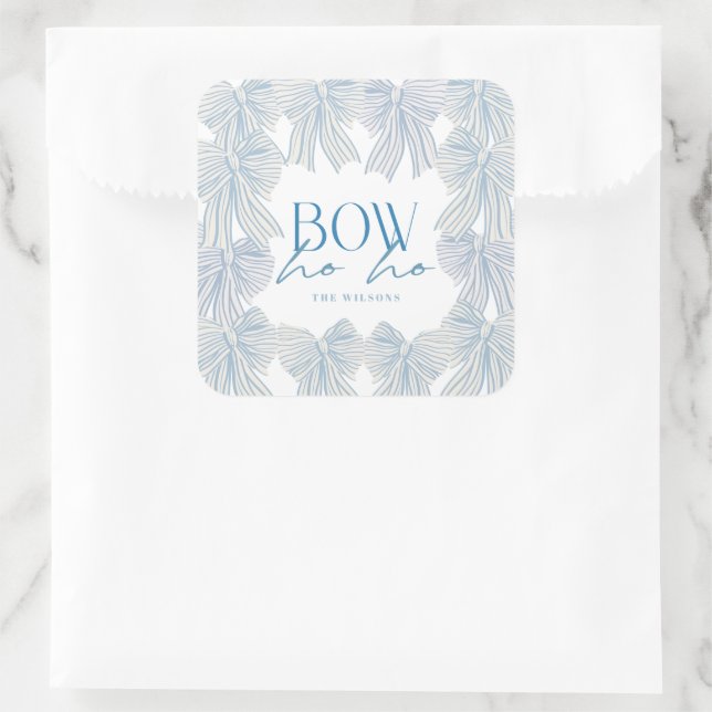 Bow Ho Ho Blue Bows Christmas Holiday Square Sticker (Bag)