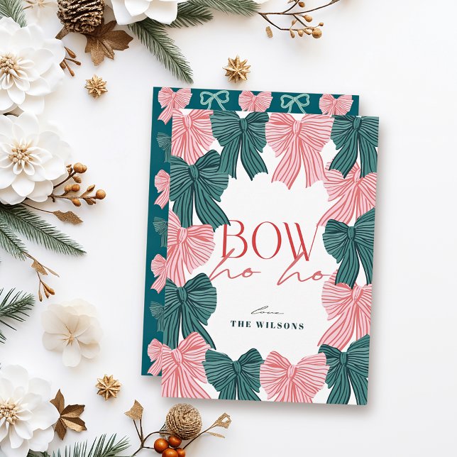 Bow Ho Ho Red & Green Bows Christmas Holiday Card (Creator Uploaded)