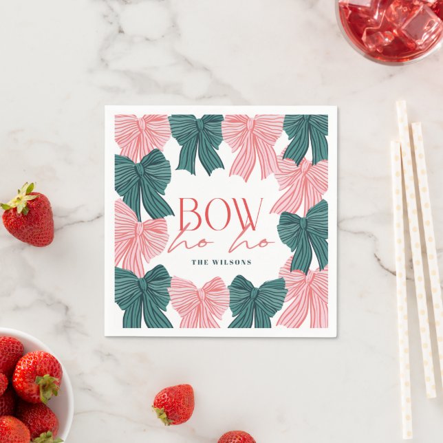 Bow Ho Ho Red & Green Bows Christmas Napkins (Insitu)
