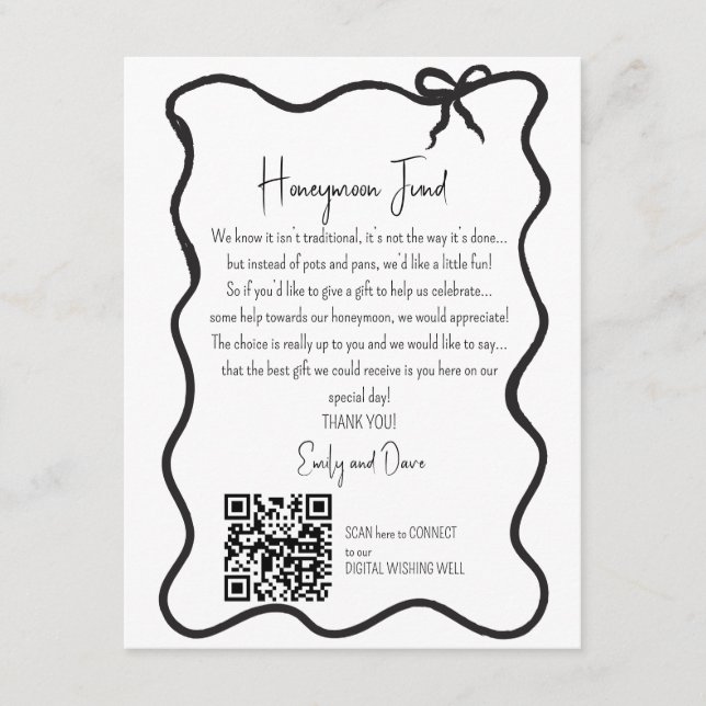 Bow Honeymoon fund request wedding QR CODE Enclosure Card (Front)
