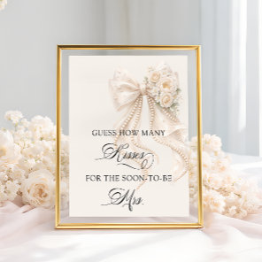 Bow How Many Kisses Bridal Shower Game Poster