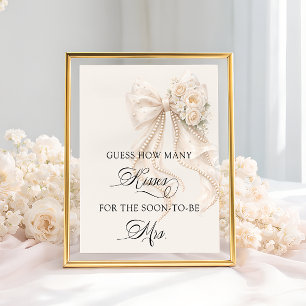Bow How Many Kisses Bridal Shower Game Poster