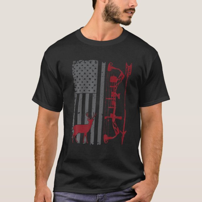 Bow Hunter American Flag Buckwear Buck Silhouette T-Shirt (Front)