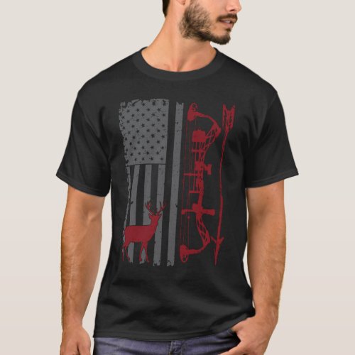 Bow Hunter American Flag Buckwear Buck Silhouette  T_Shirt