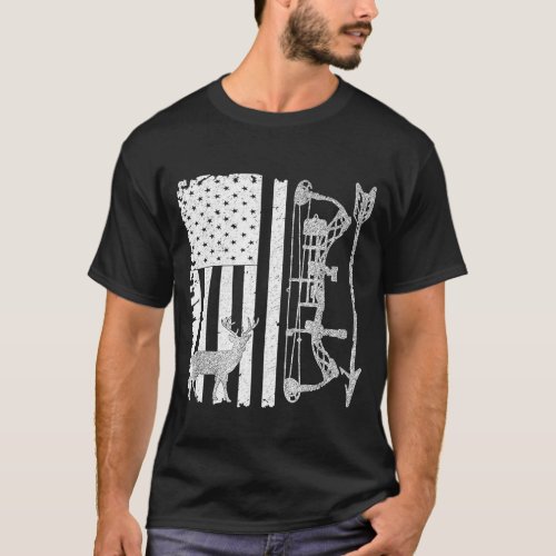 Bow Hunting American Flag Deer For Hunters T_Shirt