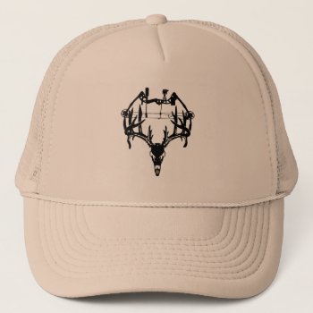 Bow Hunting Bow And Buck Rack Trucker Hat by PaintedDreamsDesigns at Zazzle