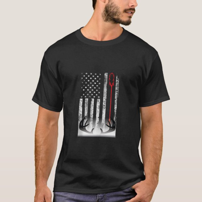 Bow Hunting Camouflage American USA Flag Deer Hunt T-Shirt (Front)