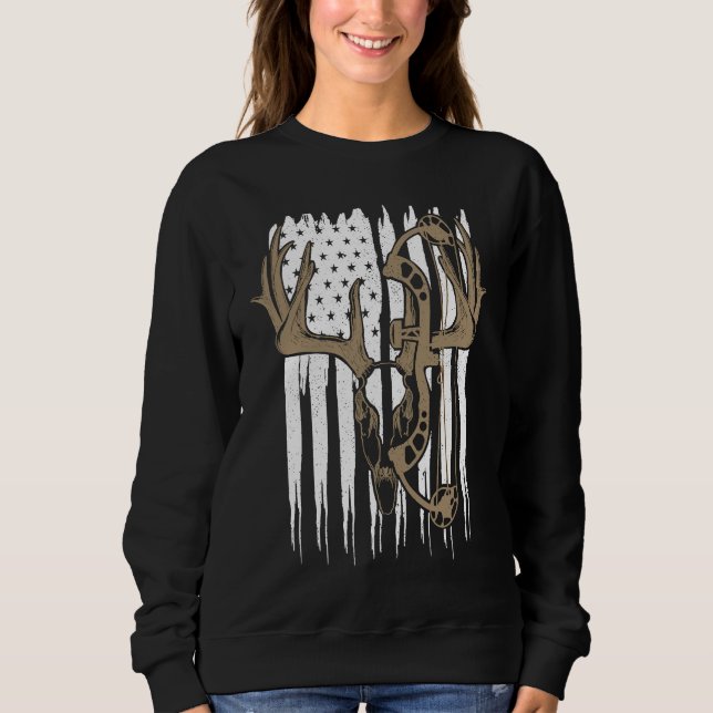 Bow Hunting Deer American Flag Archery Hunter Men  Sweatshirt (Front)