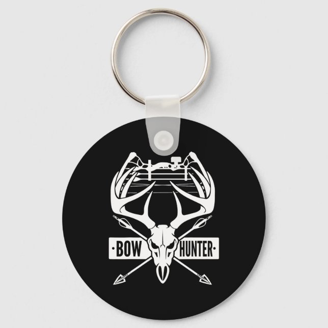 Bow Hunting Deer Skull Compound Bow Archery Gift Keychain (Front)