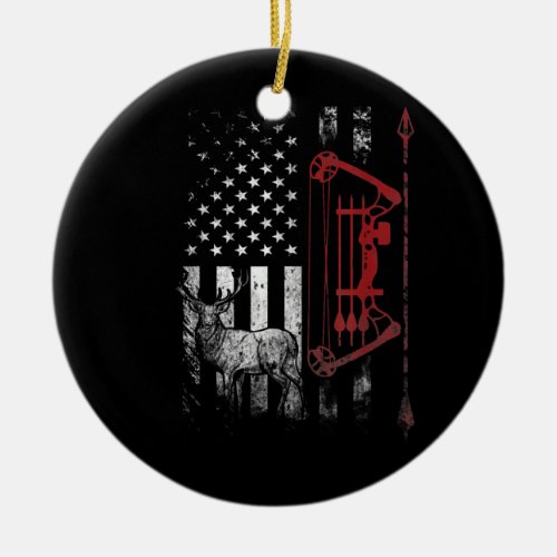 Bow Hunting USA American Flag Deer Hunter Ceramic Ornament