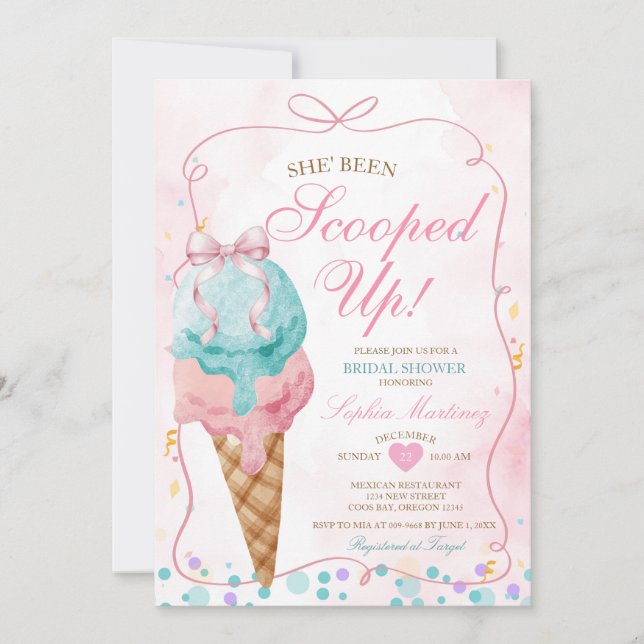 Bow Ice Cream She's been Scooped Up Bridal Shower Invitation (Front)