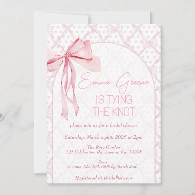 Bow Invite, Bridal Shower, Coquette Ribbon,  Invitation (Front)