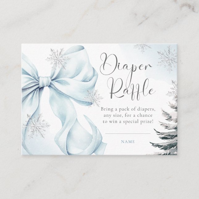 Bow It's Cold Outside Baby Shower Diaper Raffle Enclosure Card (Front)