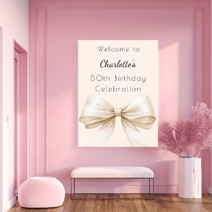 Bow ivory cream birthday party welcome poster