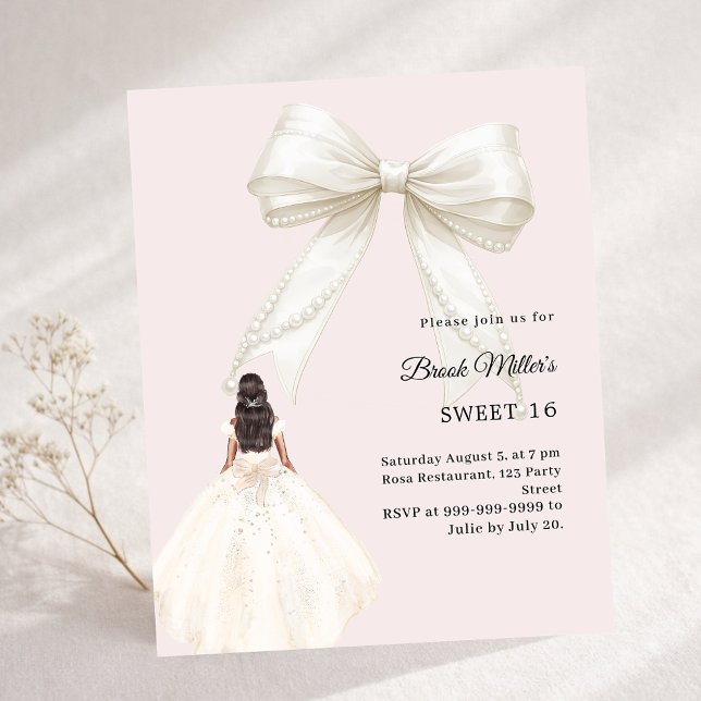 Bow ivory dress blush pink Sweet 16 invitation (Creator Uploaded)