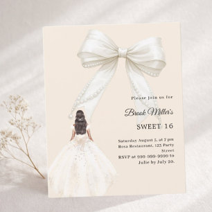 Bow ivory dress champagne gold Sweet 16 invitation