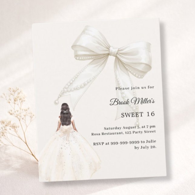 Bow ivory dress cream luxury Sweet 16 invitation (Creator Uploaded)