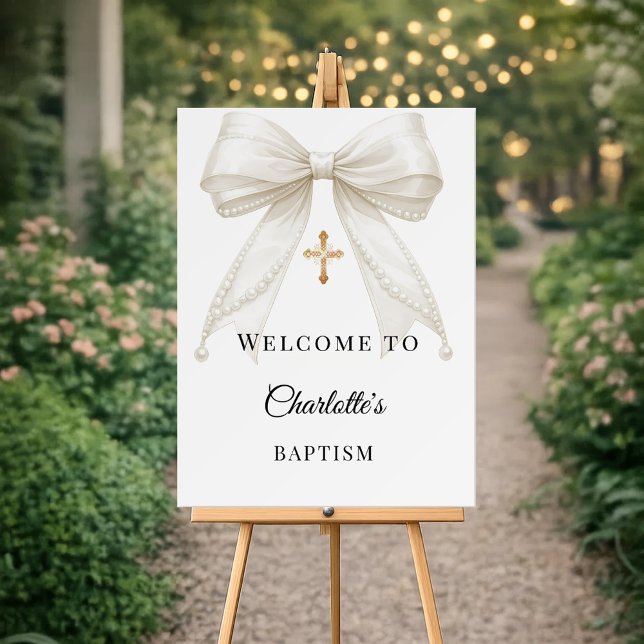 Bow ivory pearls Baptism welcome Foam Board (Creator Uploaded)