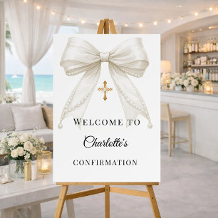 Bow ivory pearls Confirmation welcome Foam Board