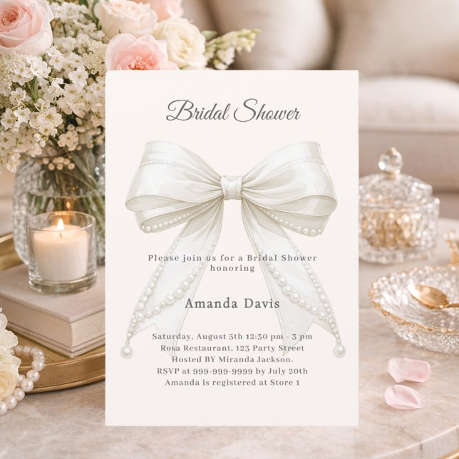 Bow ivory pearls elegant Bridal Shower Invitation (Creator Uploaded)