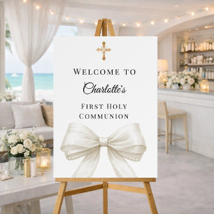Bow ivory pearls First Holy Communion welcome Foam Board