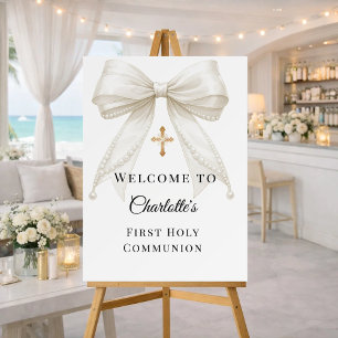 Bow ivory pearls First Holy Communion welcome Foam Board