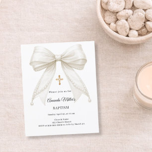 Bow Ivory Pearls Girl Elegant Baptism invitation