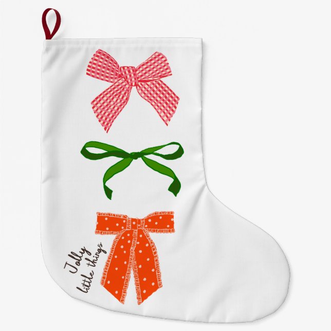 Bow Jolly Little Things Christmas  Large Christmas Stocking (Front)