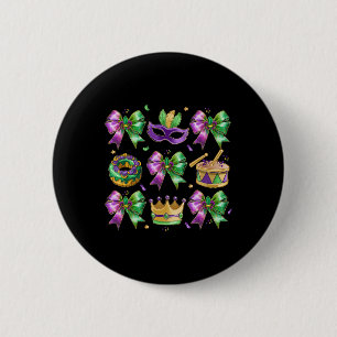 Bow King Cake Crown Mask Drum Mardi Gras Costume Button